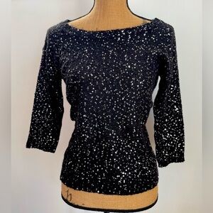 Vero Moda Sequin Elegant Knit Boatneck Sweater, 3/4 Sleeve, Tailored Fit, Black